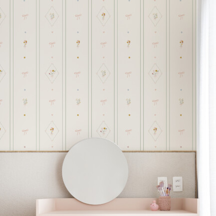 Papel de Parede Flor e Laço Listrado