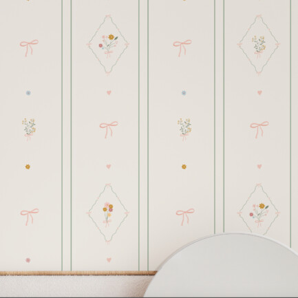 papel de parede listrado flor e Laço
