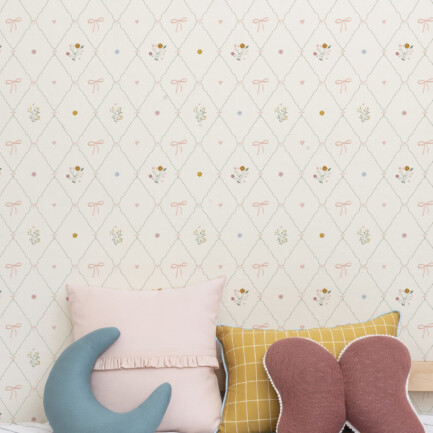 papel de parede flor e laço losango